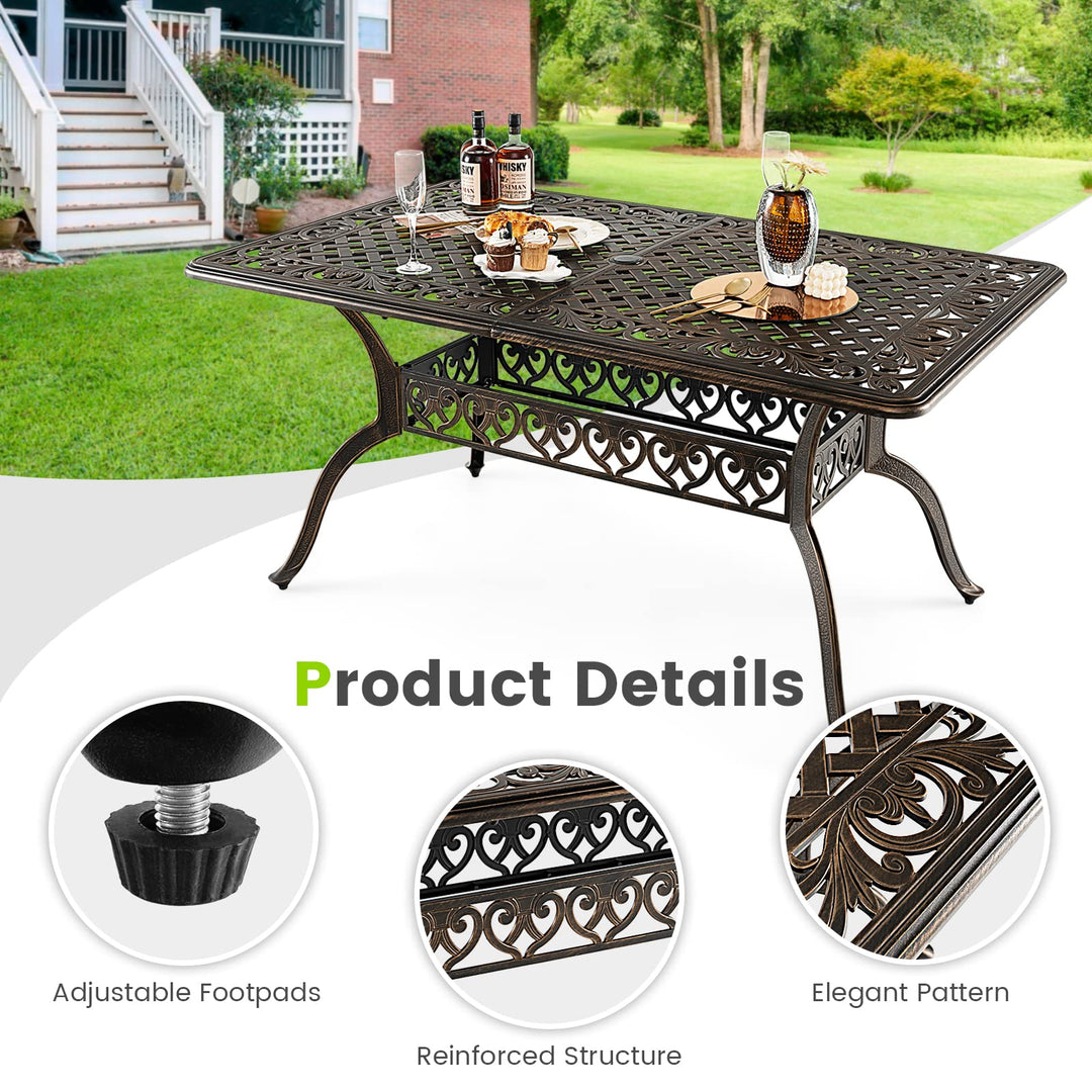 Giantex Patio Dining Table, Cast Aluminum Outdoor Table for 6 or 8 Persons, Heavy-Duty Structure
