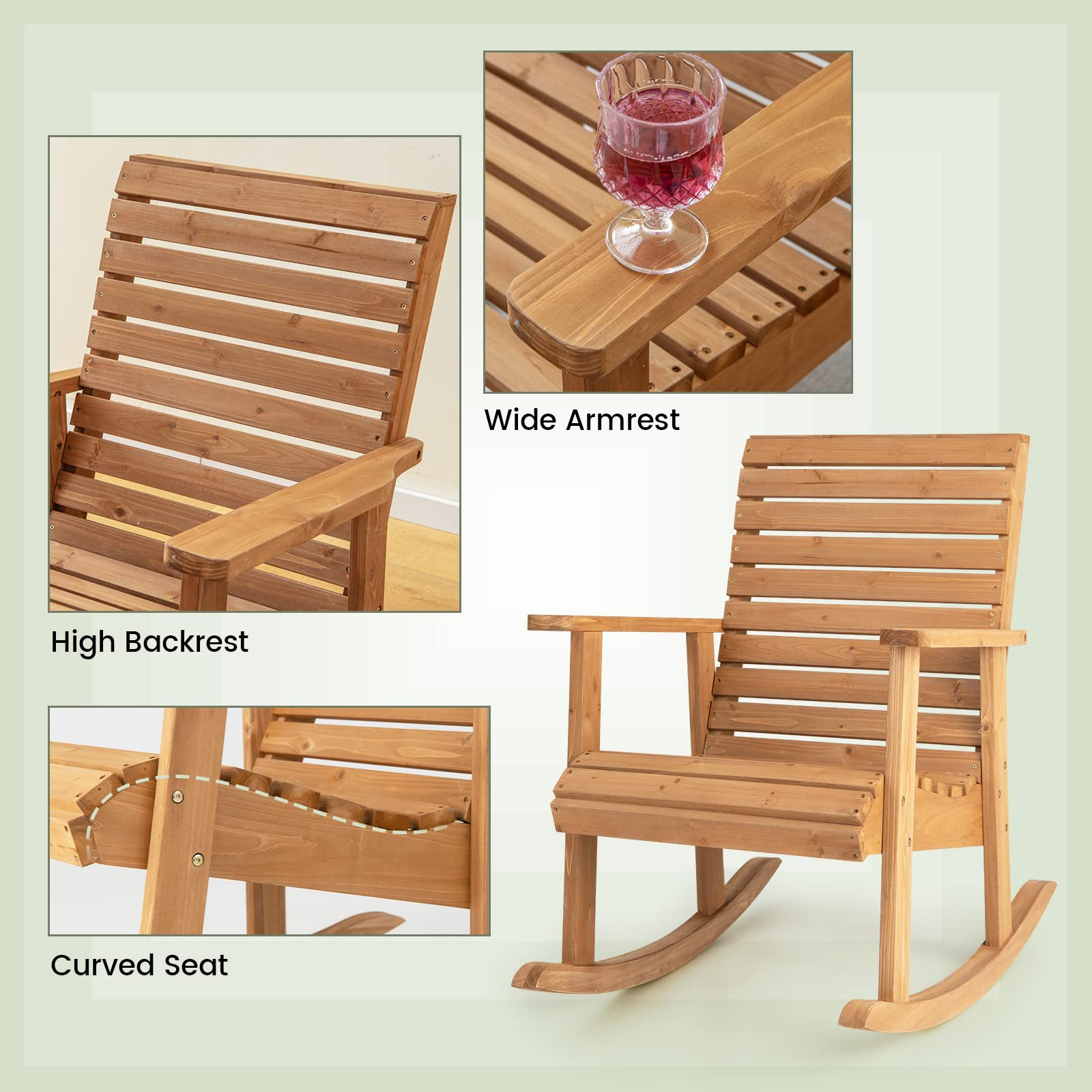 Giantex Wood Rocking Chair Outdoor - Outside Rocker with High Backrest