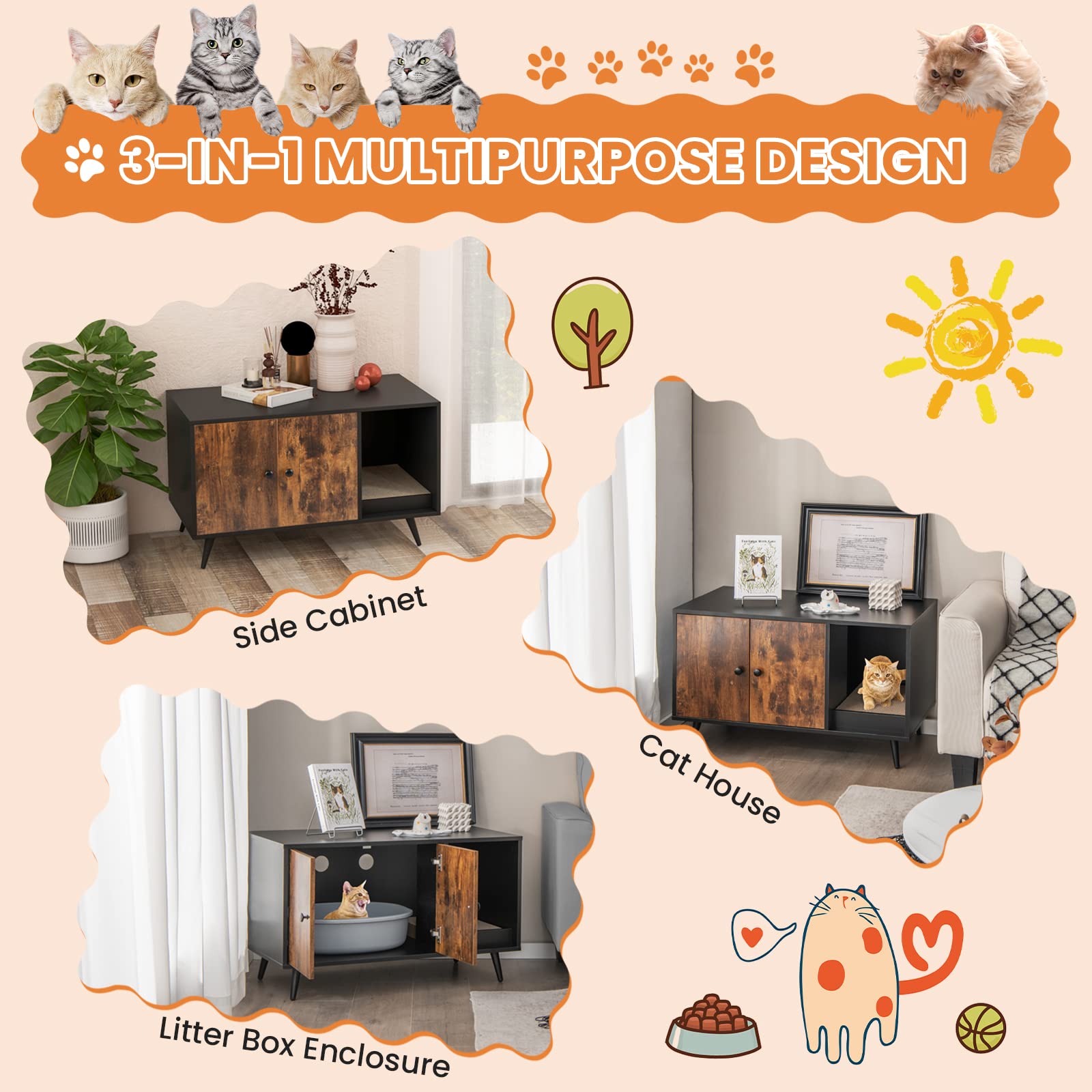 Giantex Cat Litter Box Enclosure, Hidden Cat Washroom Furniture