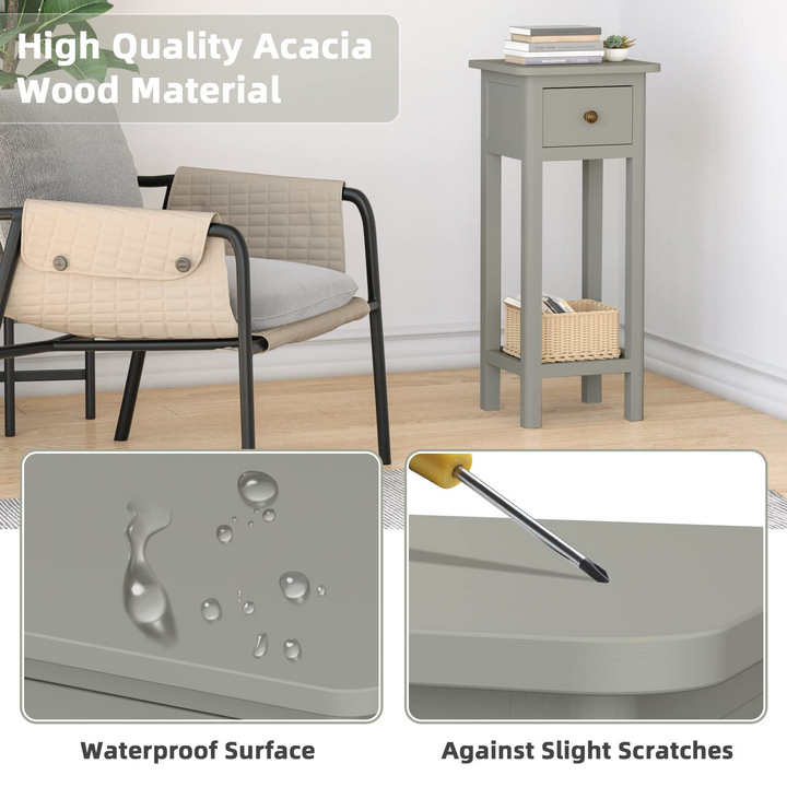 Small End Table | Wooden Slim Side Table for Small Space