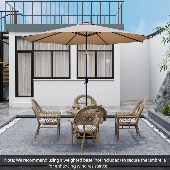 Giantex 10 ft Patio Umbrella with 112 Solar Lights, Outdoor Table Market Umbrellas with 8 Ribs