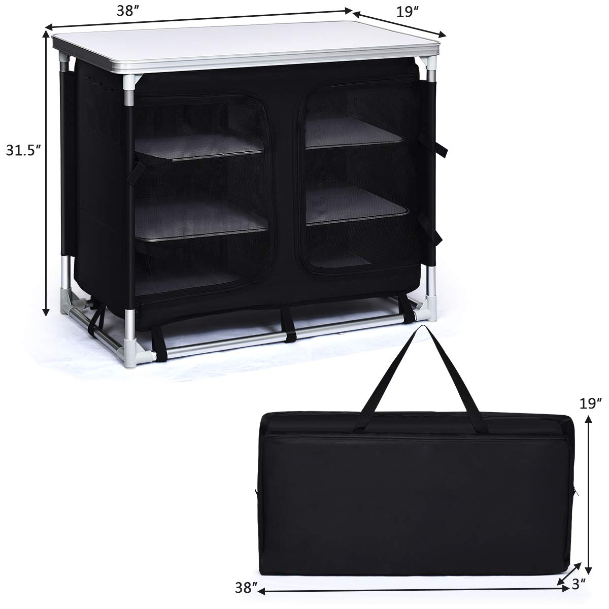 Giantex Camping Cook Table Kitchen Station with Storage Organizer and Carrying Bag