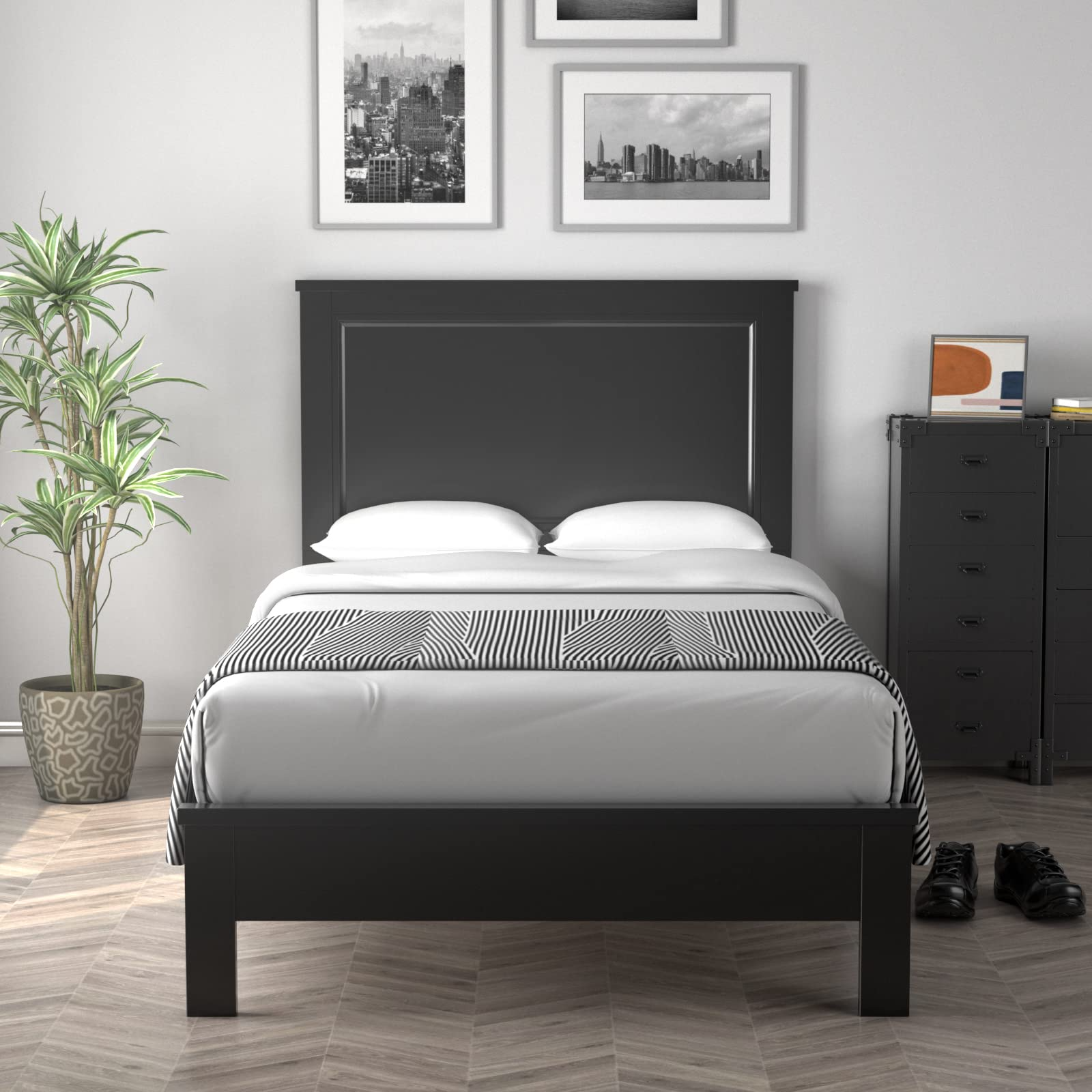 Platform Bed w/ Rubber Wood Legs & Integrated Headboard | Wooden Bed Frame