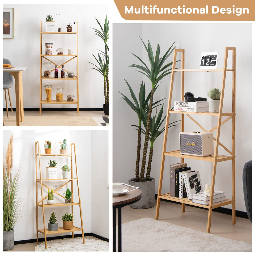 Giantex 4-Tier Bamboo Bookshelf, Multifunctional Storage Display Rack Shelves with Anti-Tipping Device
