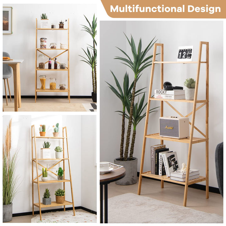 Giantex 4-Tier Bamboo Bookshelf, Multifunctional Storage Display Rack Shelves with Anti-Tipping Device