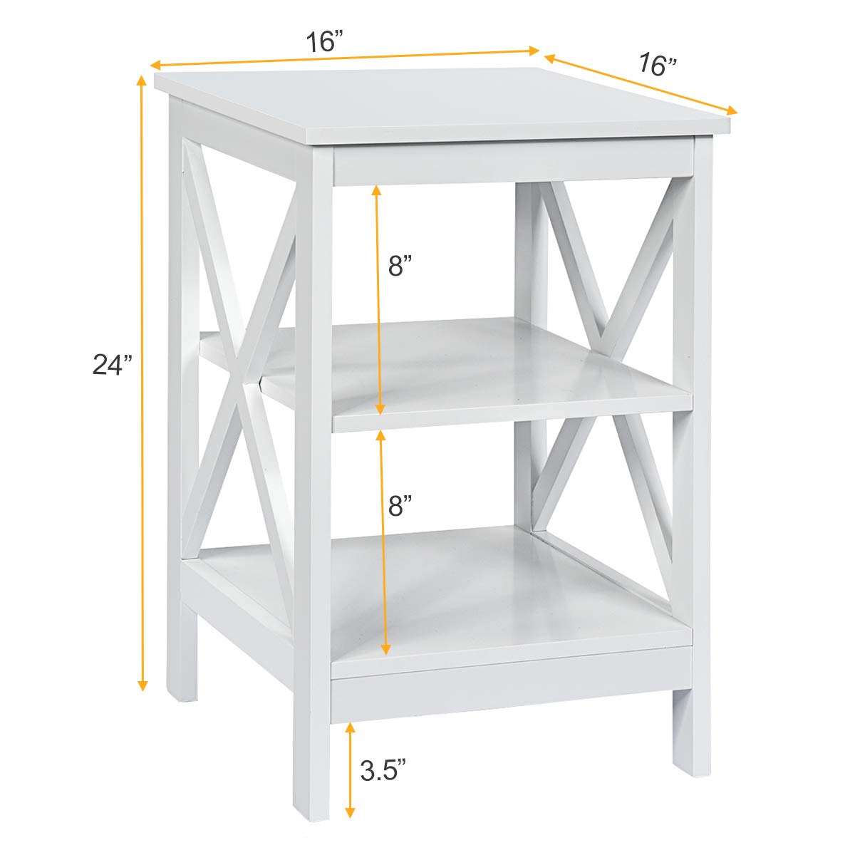 Nightstand 3-Tier X-Design W/Storage Shelves and Stable Structure Storage Organizer Display Sofa Side Table