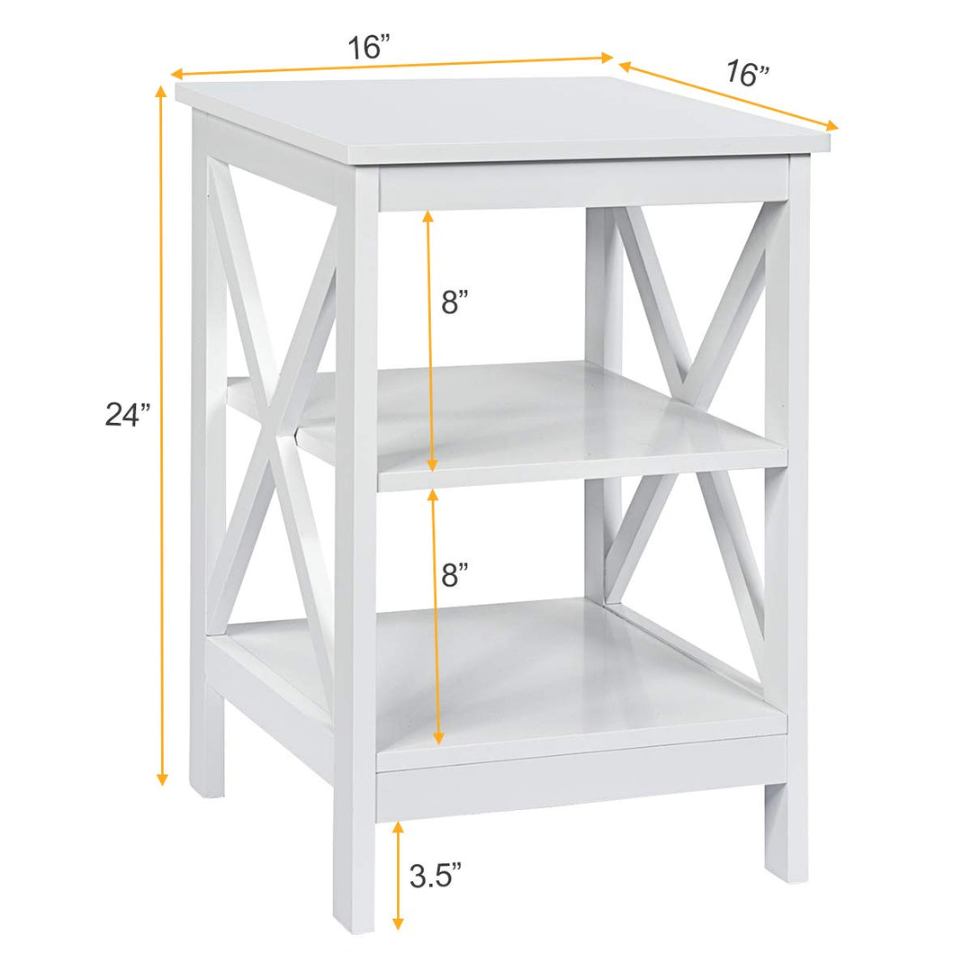 Nightstand 3-Tier X-Design W/Storage Shelves and Stable Structure Storage Organizer Display Sofa Side Table