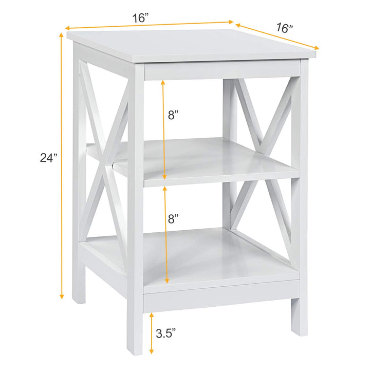Nightstand 3-Tier X-Design W/Storage Shelves and Stable Structure Storage Organizer Display Sofa Side Table