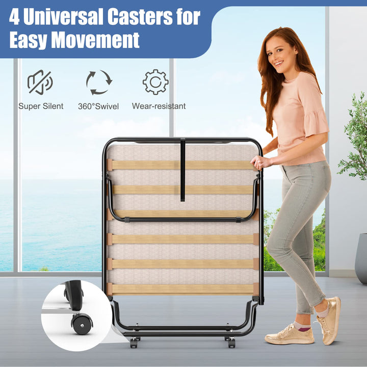 Giantex Folding Bed with Mattress for Adults, 75" x 32" Rollaway Guest Beds w/ 3 Inch Foam Mattress & Sturdy Metal Frame