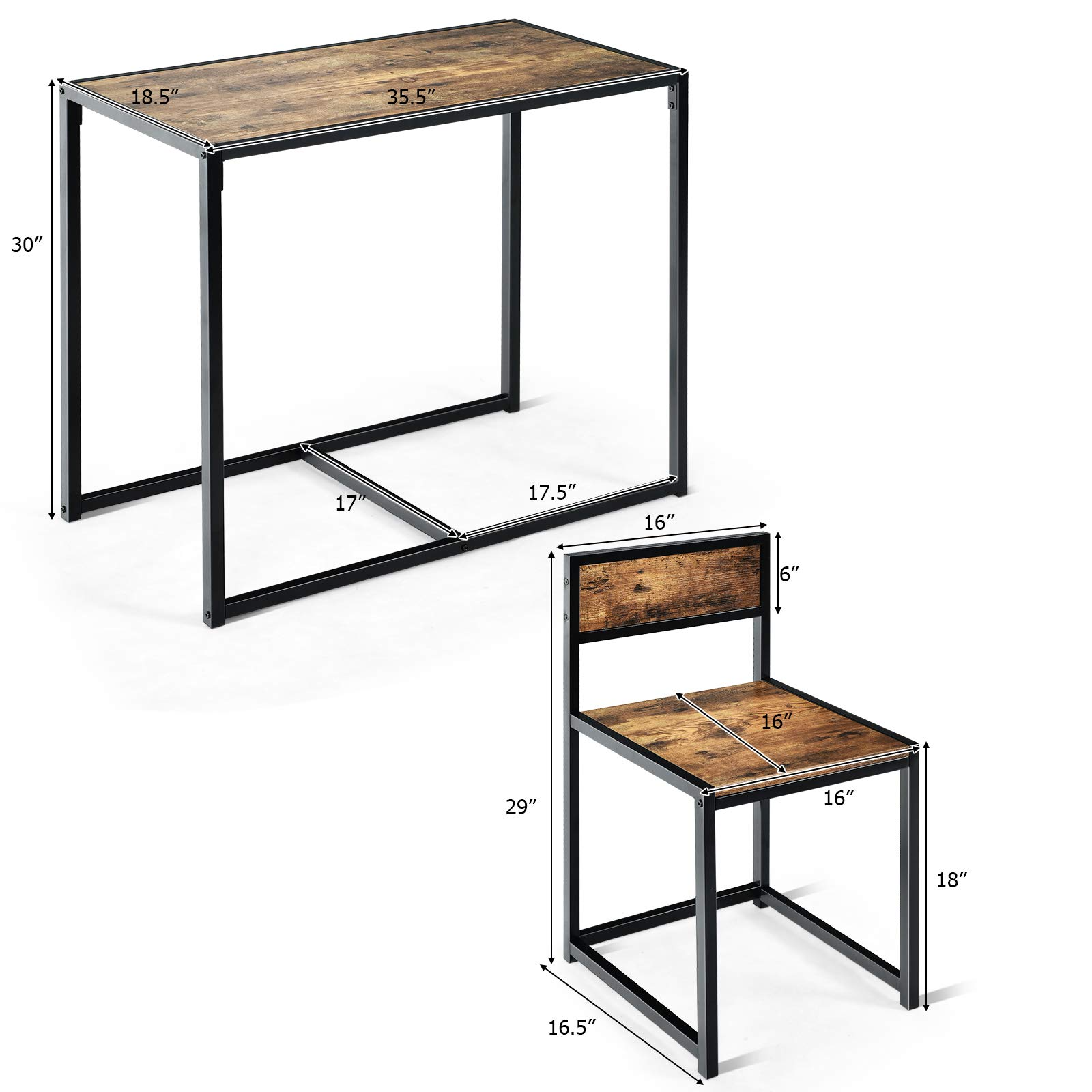 3 Piece Dining Set, Industrial Dining Table with 2 Chairs