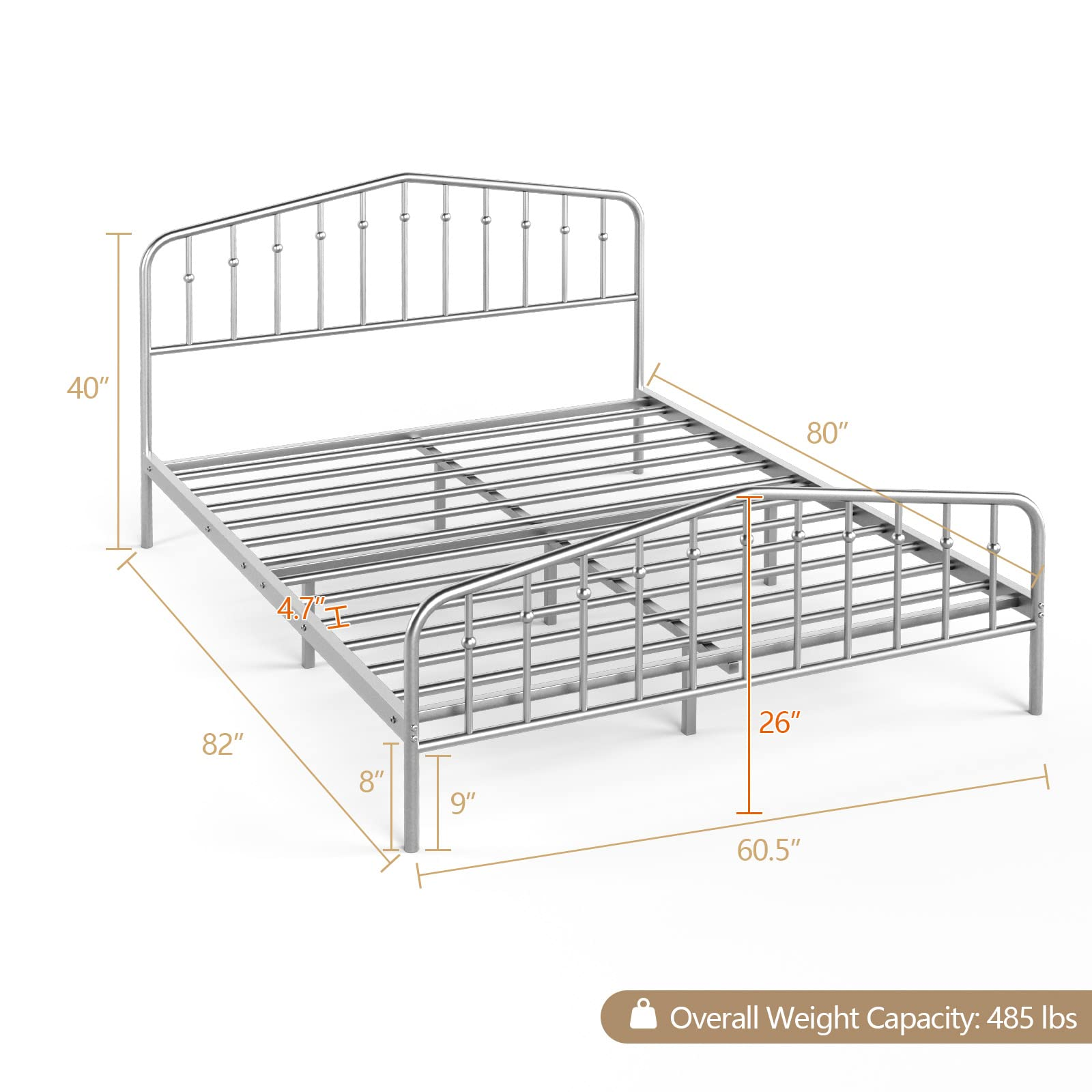 Metal Queen Bed Frame w/ Heavy Duty Steel Slat and 9-Leg Support