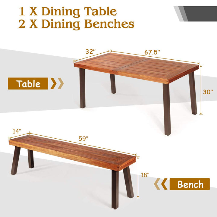 Patio Dining Table Set with 2 Benches, Outdoor Picnic Table Set with Umbrella Hole