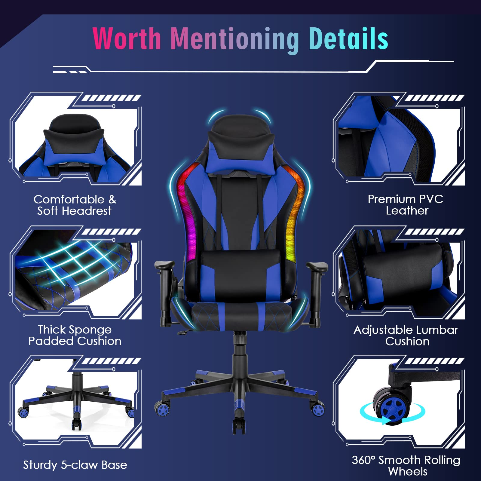 Giantex Gaming Chair with RGB LED Lights