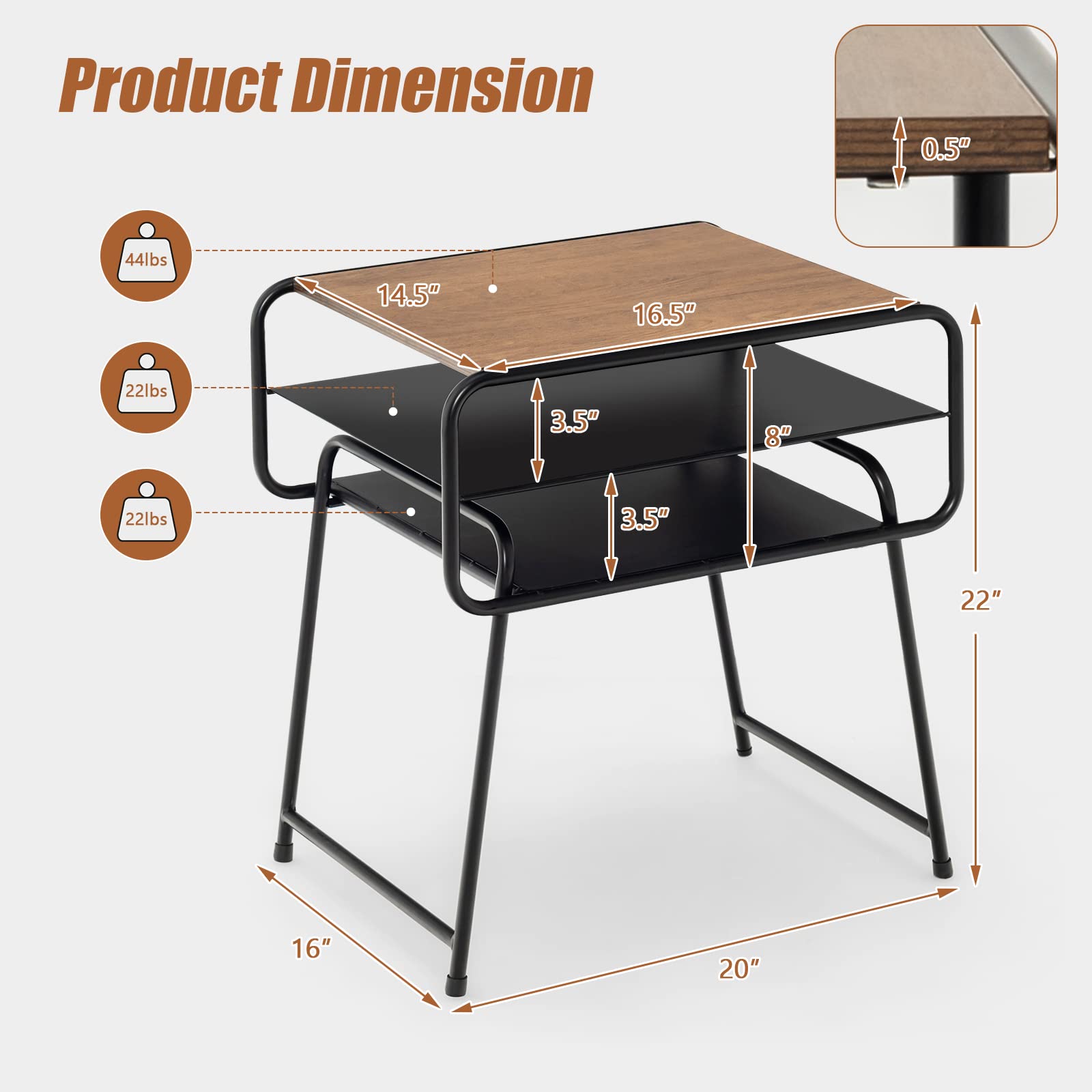 Giantex 3-Tier Side End Table with Shelf