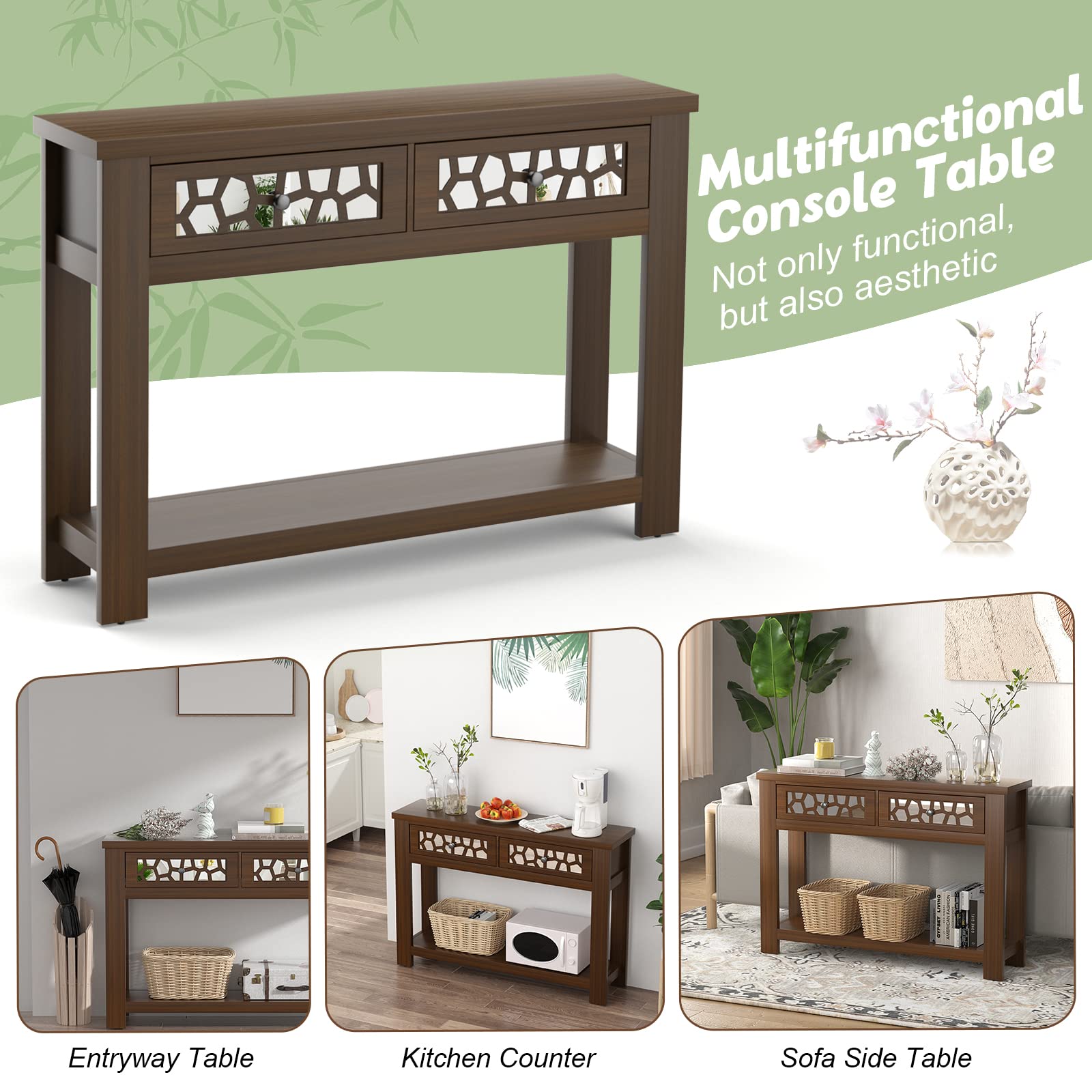 Giantex 2-Tier Console Table with Drawers