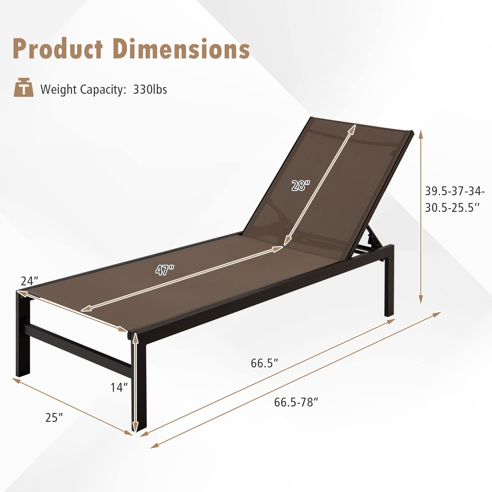 Giantex Patio Chaise Lounge Chair, Outdoor Sunbathing Chair Lawn Reclining Lounger with 6 Adjustable Position