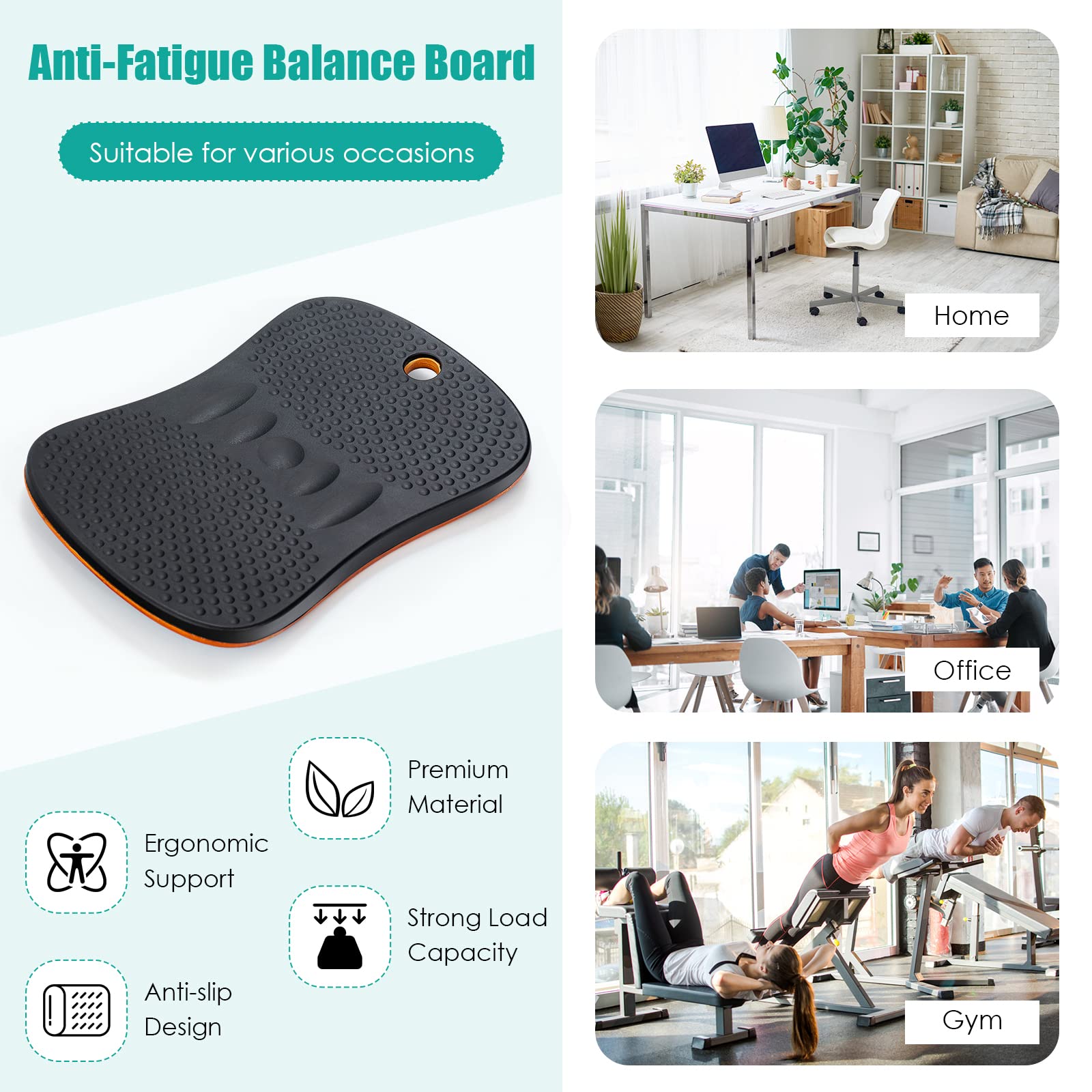 Giantex Standing Desk Anti Fatigue Mat, Wooden Wobble Balance Board for Stand Up Portable, Black