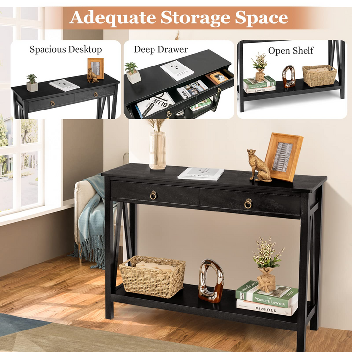 Console Table Entryway Sofa Side Table with 2 Drawers & Open Shelf