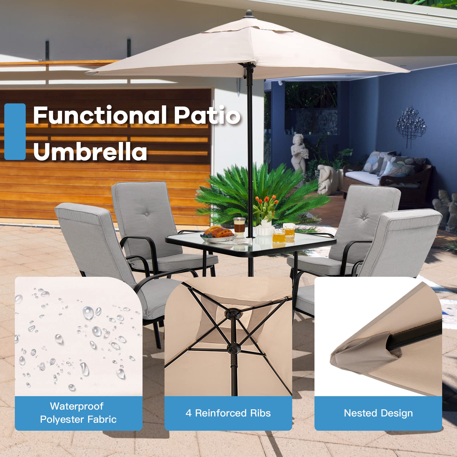 Giantex 6 Piece Outdoor Table and Chairs Set, Patio Dining Set with Umbrella