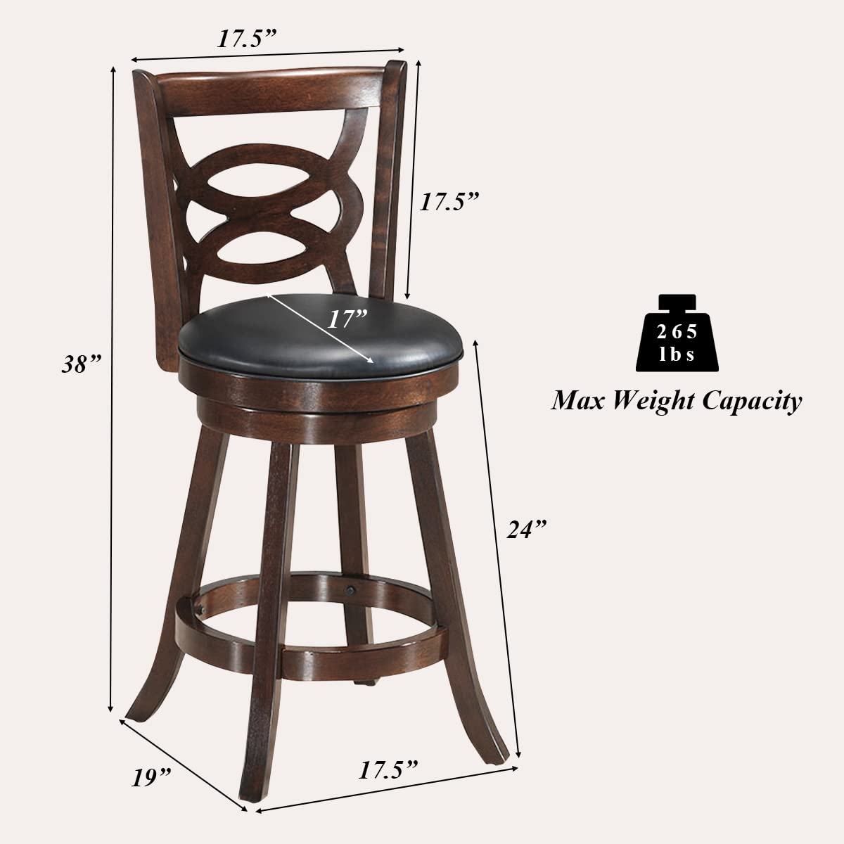 Giantex Bar Stools, Counter Height Dining Chair, Fabric Upholstered 360 Degree Swivel