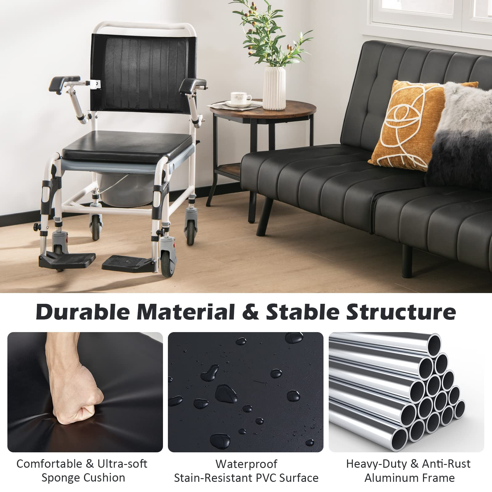 Giantex 4-in-1 Bedside Commode Shower Wheelchair