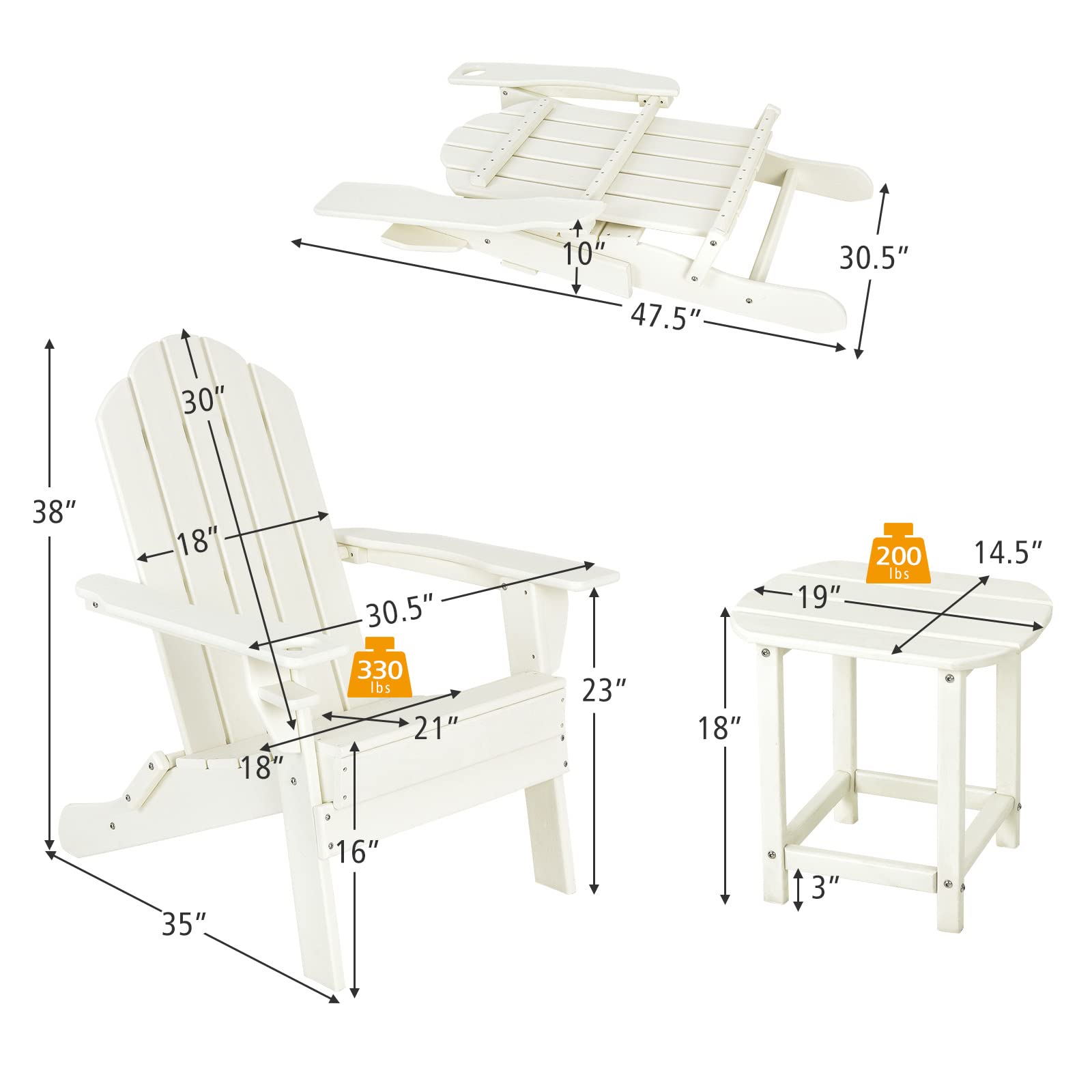 Folding Adirondack Chair with Side Table, Outdoor Adirondack Chair w/Cup Holder