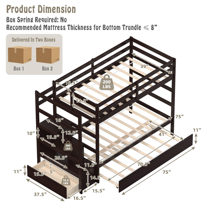 Giantex Twin-Over-Twin Bunk Bed with Trundle