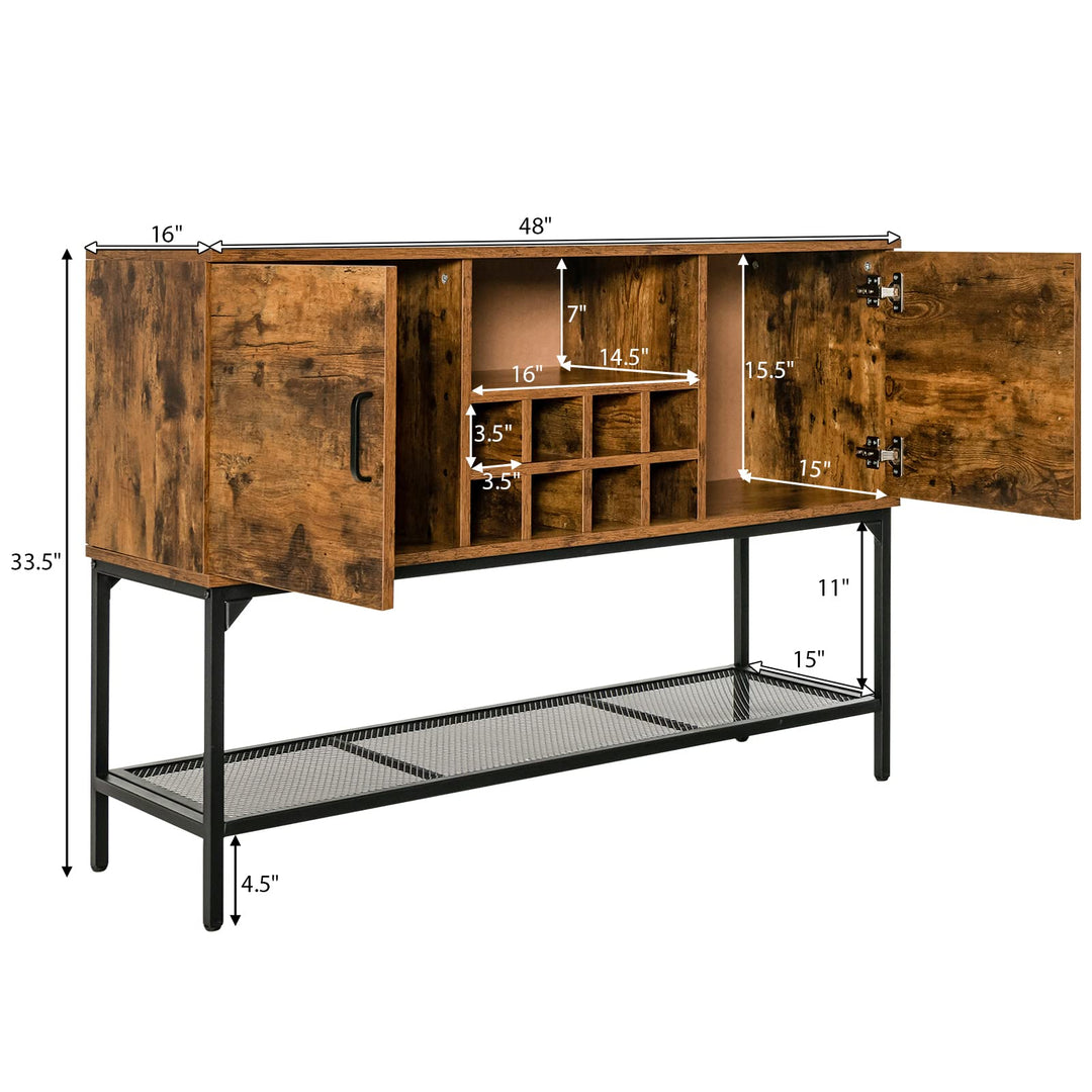 Giantex Industrial Buffet Sideboard, Freestanding Kitchen Cupboard with Wine Rack (Rustic Brown & Black)