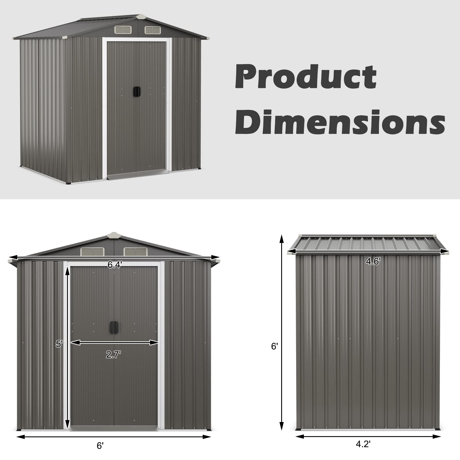 Giantex Outdoor Storage Shed 6 x 4 FT, Double Sliding Door