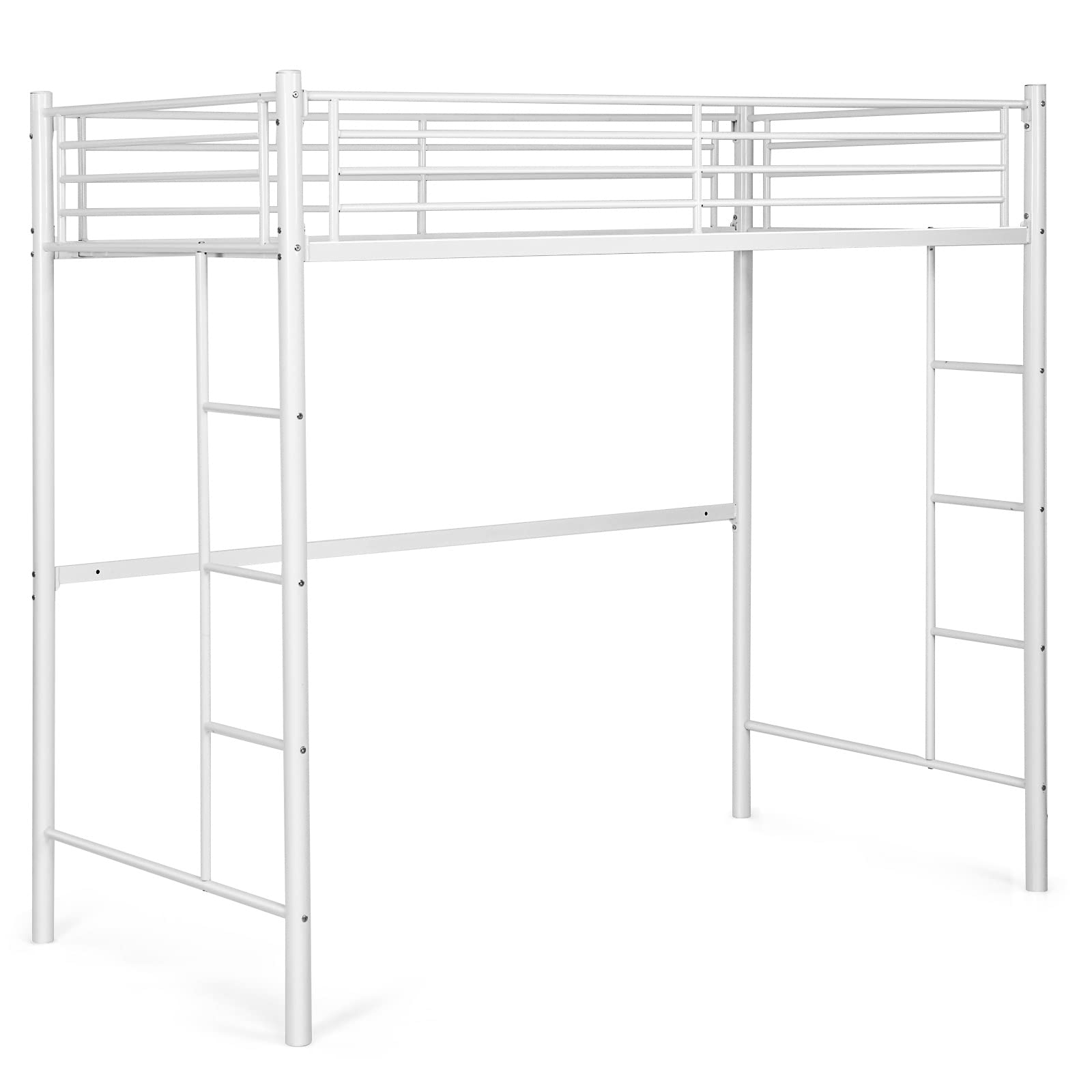 Heavy Duty Loft Bed Frame with 2 Ladders | Metal Loft Bed Twin Size