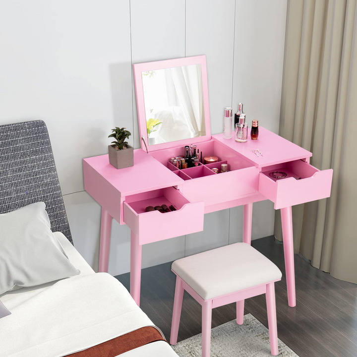 CHARMAID Vanity Set with Flip Top Mirror, 2 Drawers and 9 Storage Compartments