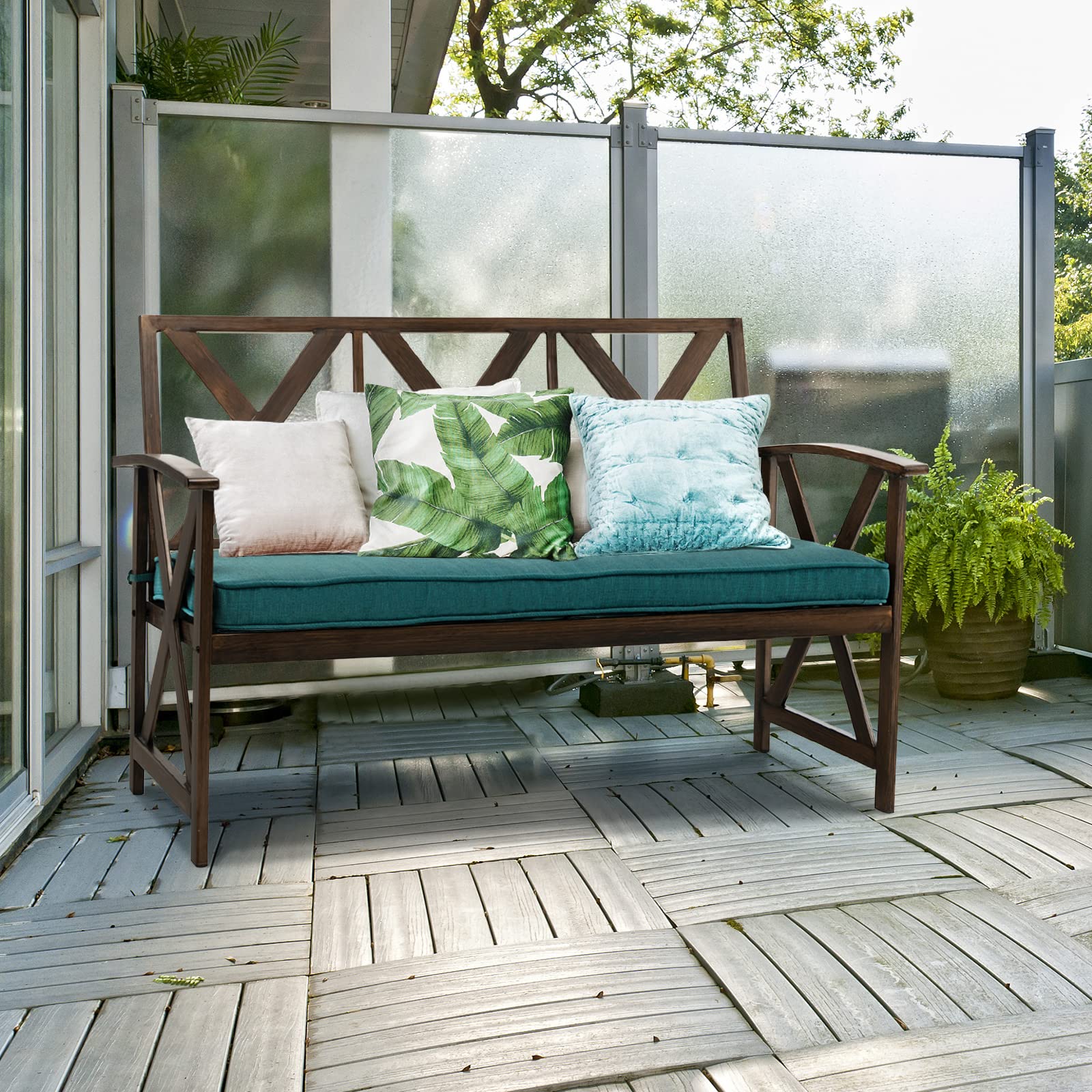 Giantex 51.5" Outdoor Garden Bench - Patio Chair with Heavy-Duty Wood Grain Coated Steel Frame