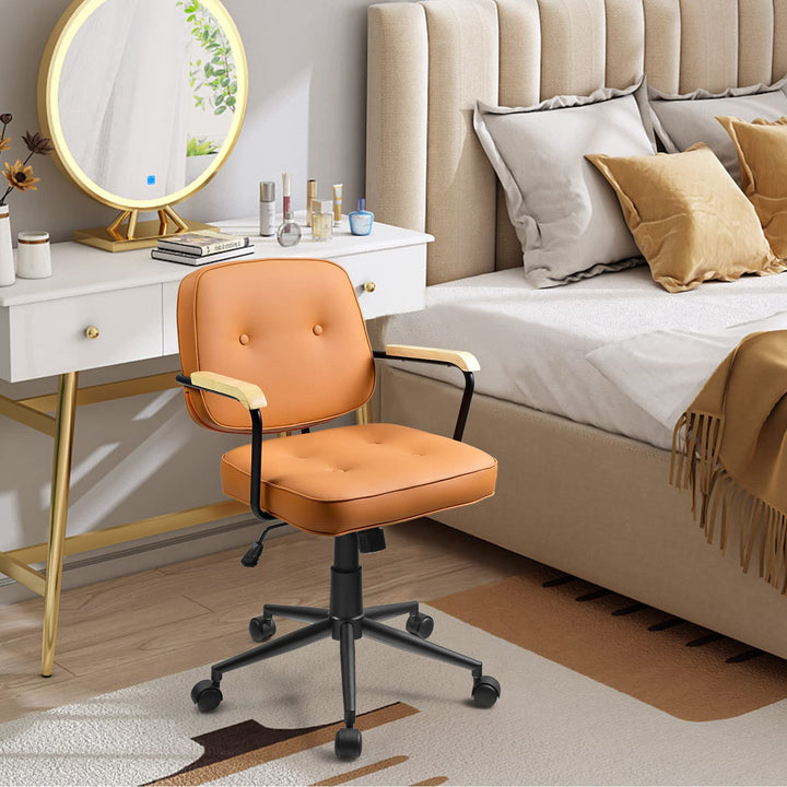 Giantex Home Office Chair, Height Adjustable PU Leather Desk Chair w/Rocking Backrest, Orange