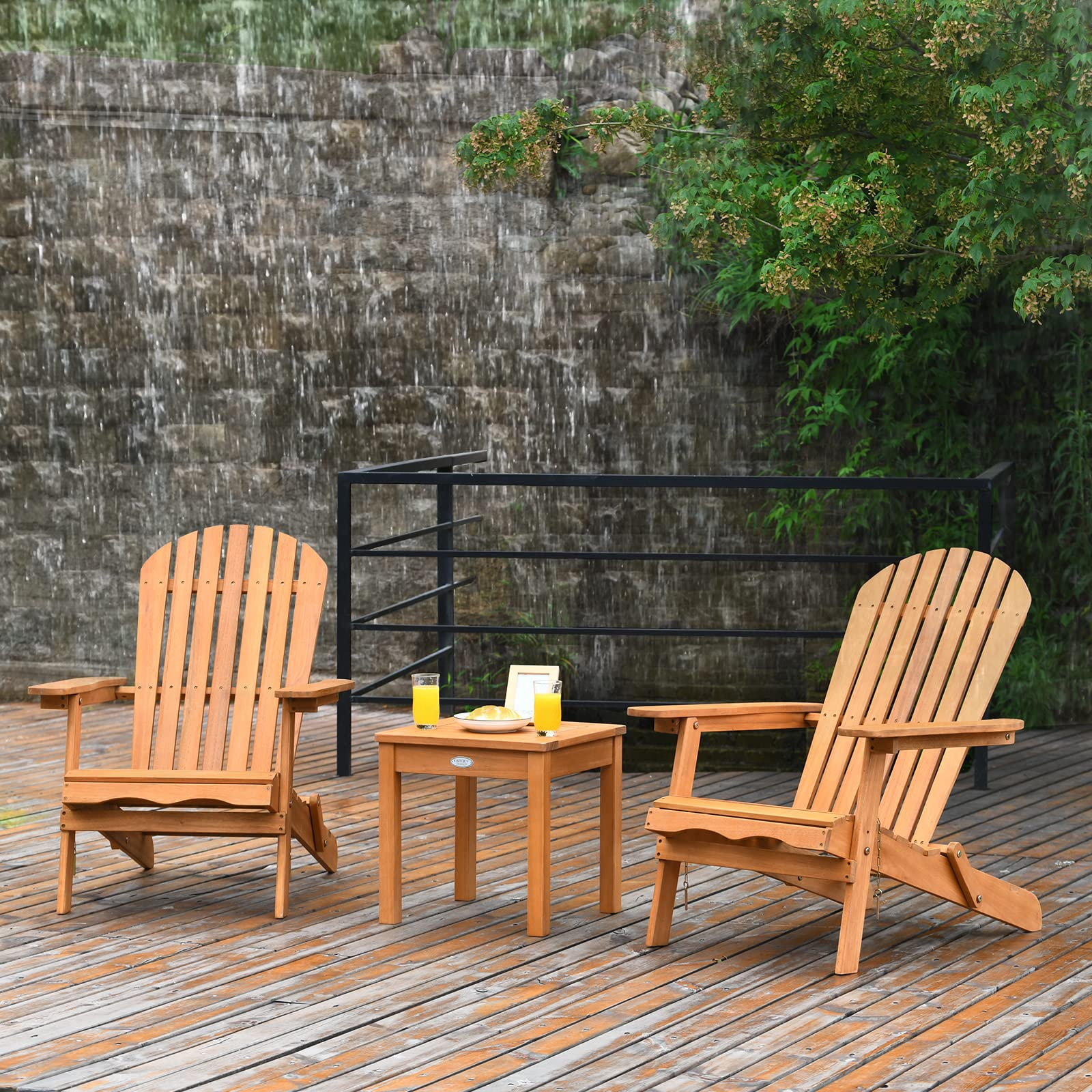 Giantex Adirondack Chair Set 3-Piece Foldable Wooden Chairs Set