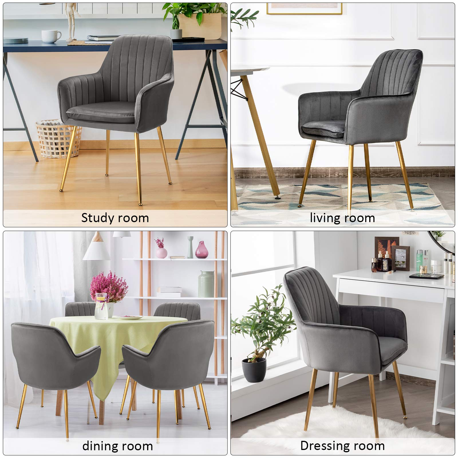 Giantex Velvet Dining Chairs, Accent Upholstered Arm Chair w/Steel Legs, Thick Sponge Seat