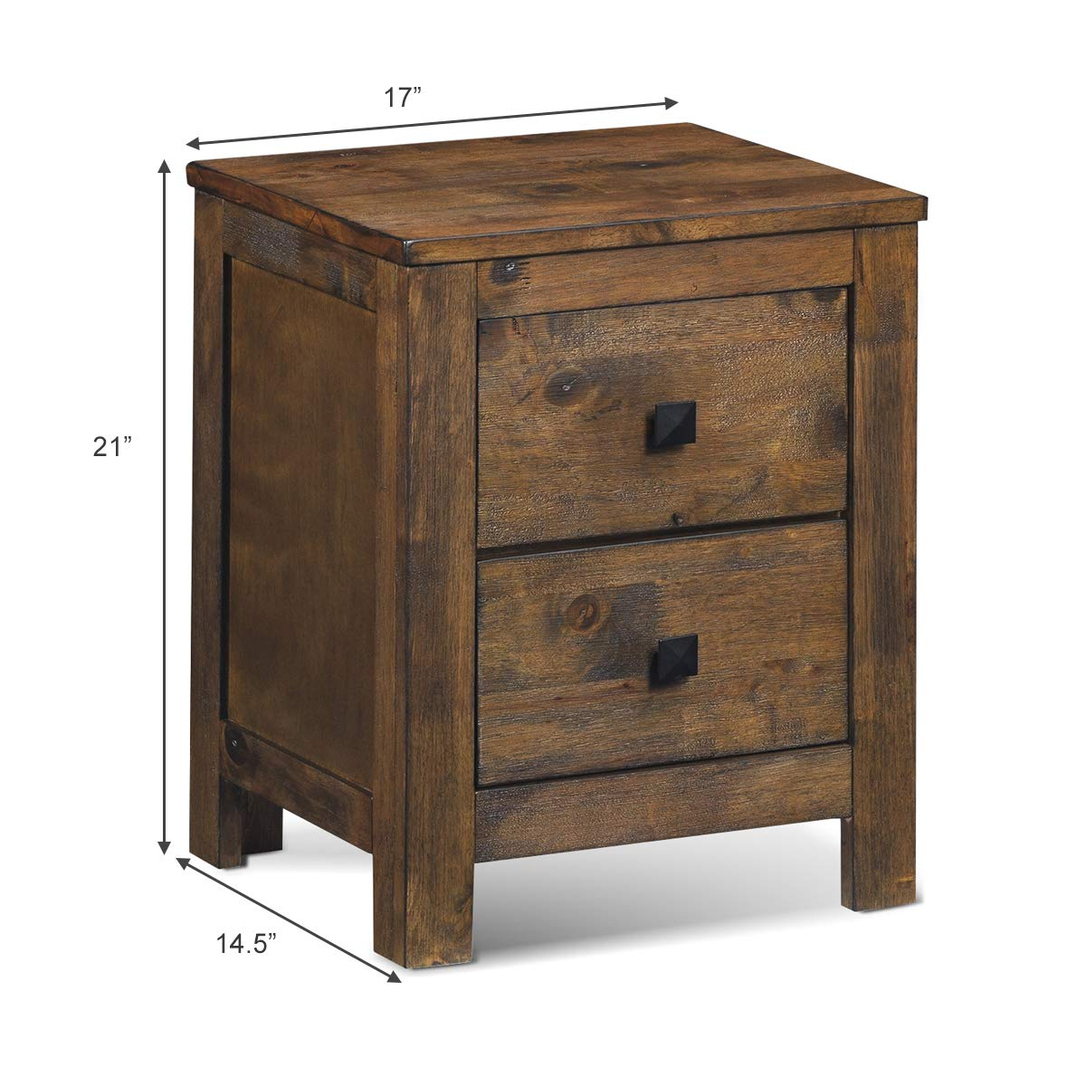 Giantex Nightstand with 2 Sliding Drawers, Full Assembled Rustic Multipurpose Storage Beside Table for Bedroom