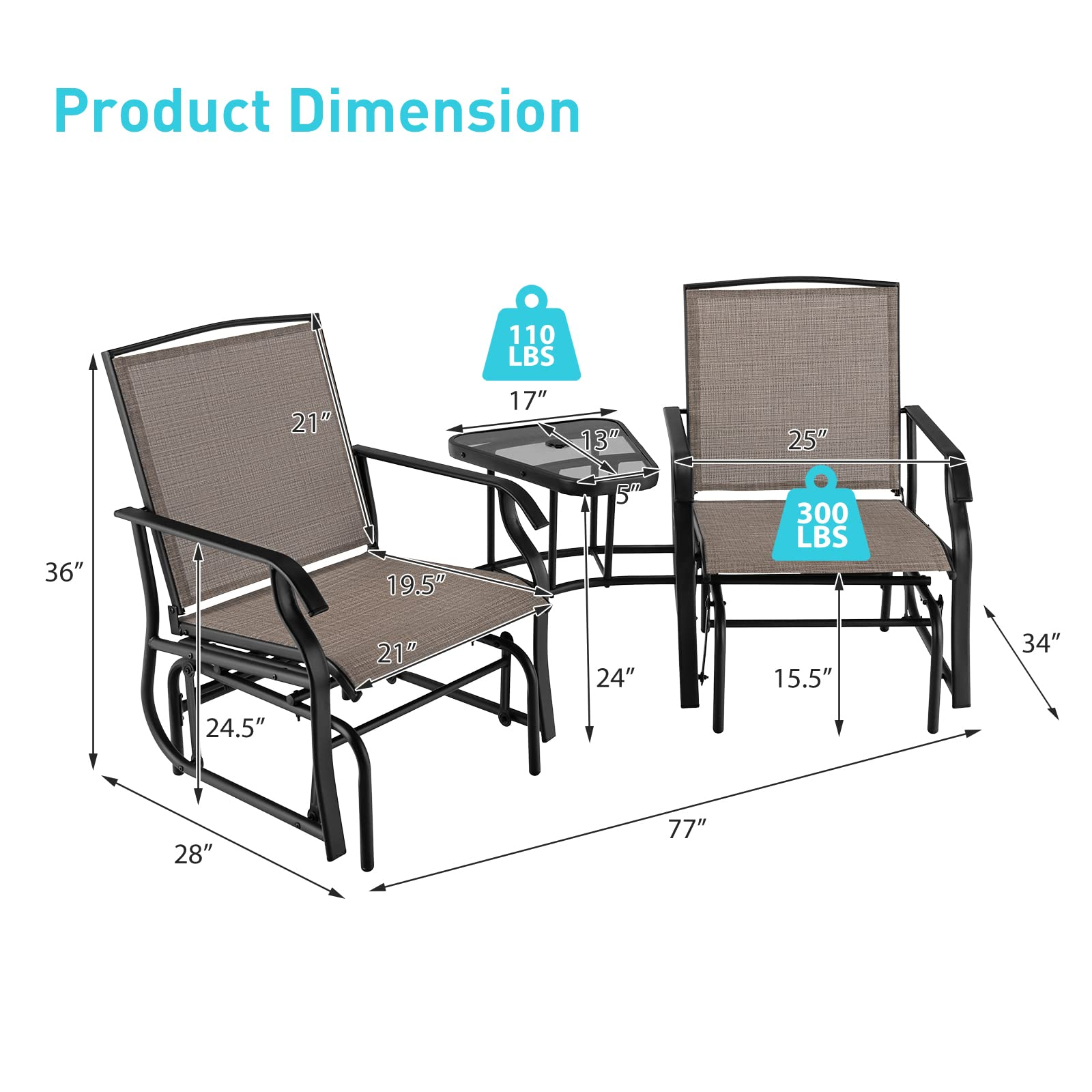 Giantex Outdoor Glider Chairs with Table & Umbrella Hole