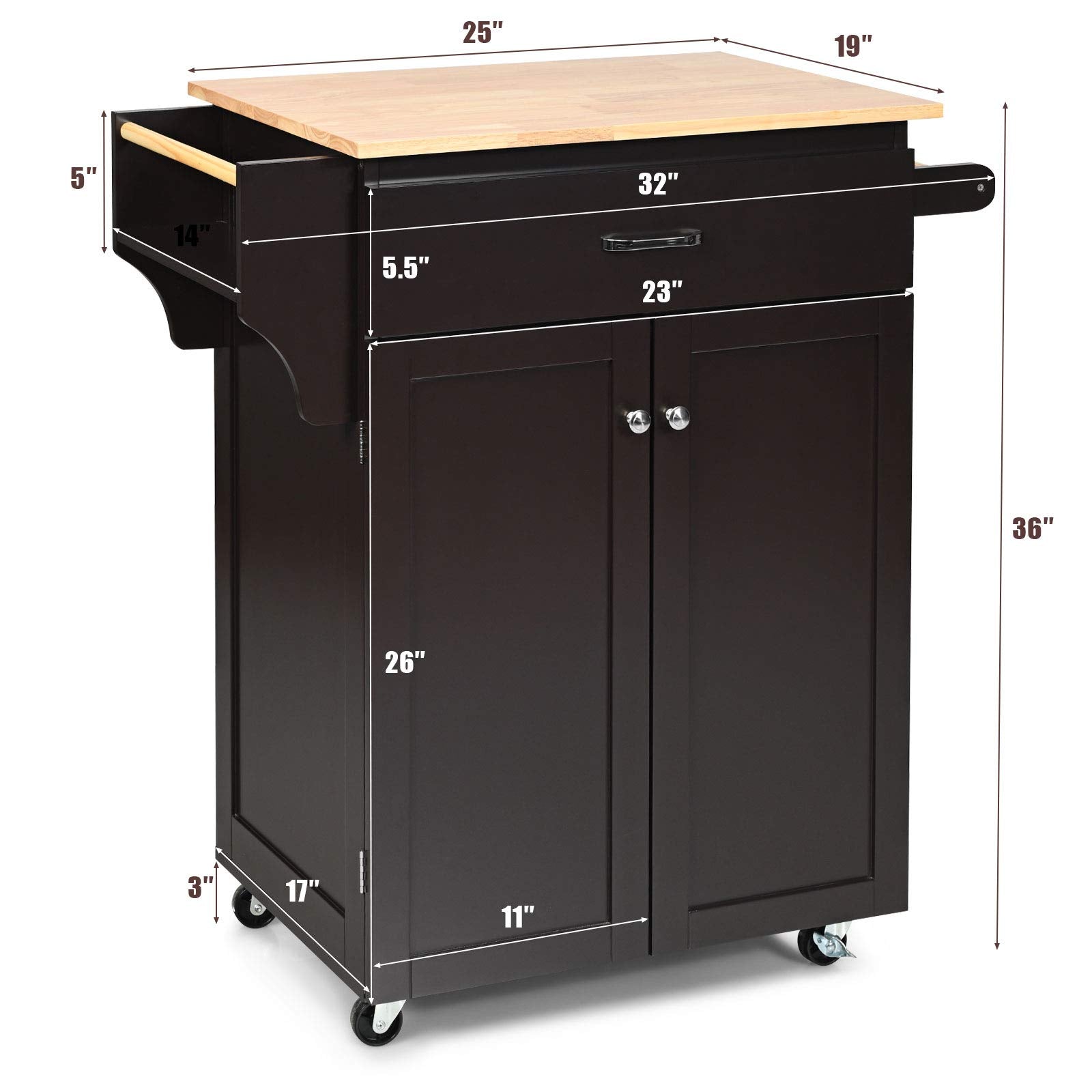 Giantex Rolling Kitchen Island, Kitchen Trolley Cart with Spice Rack, Large Drawer