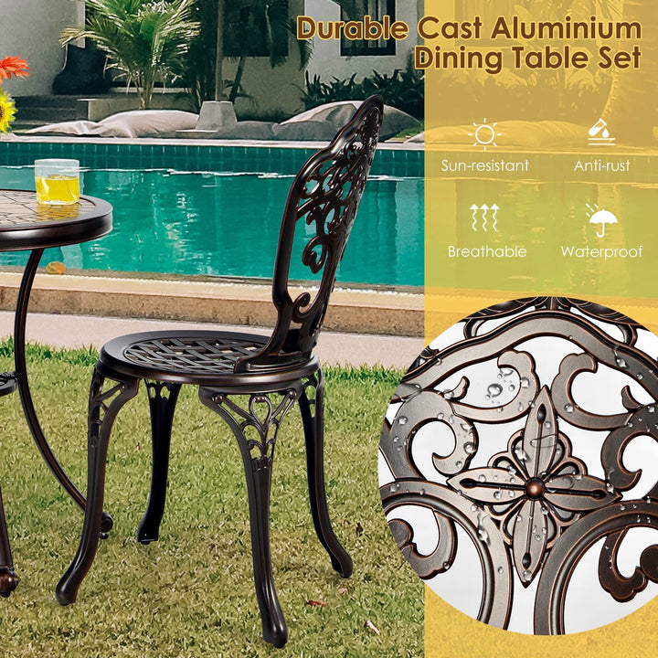 Giantex 3 Piece Patio Bistro Set, Cast Aluminum Patio Table and Chairs with Adjustable Feet(Red Copper)