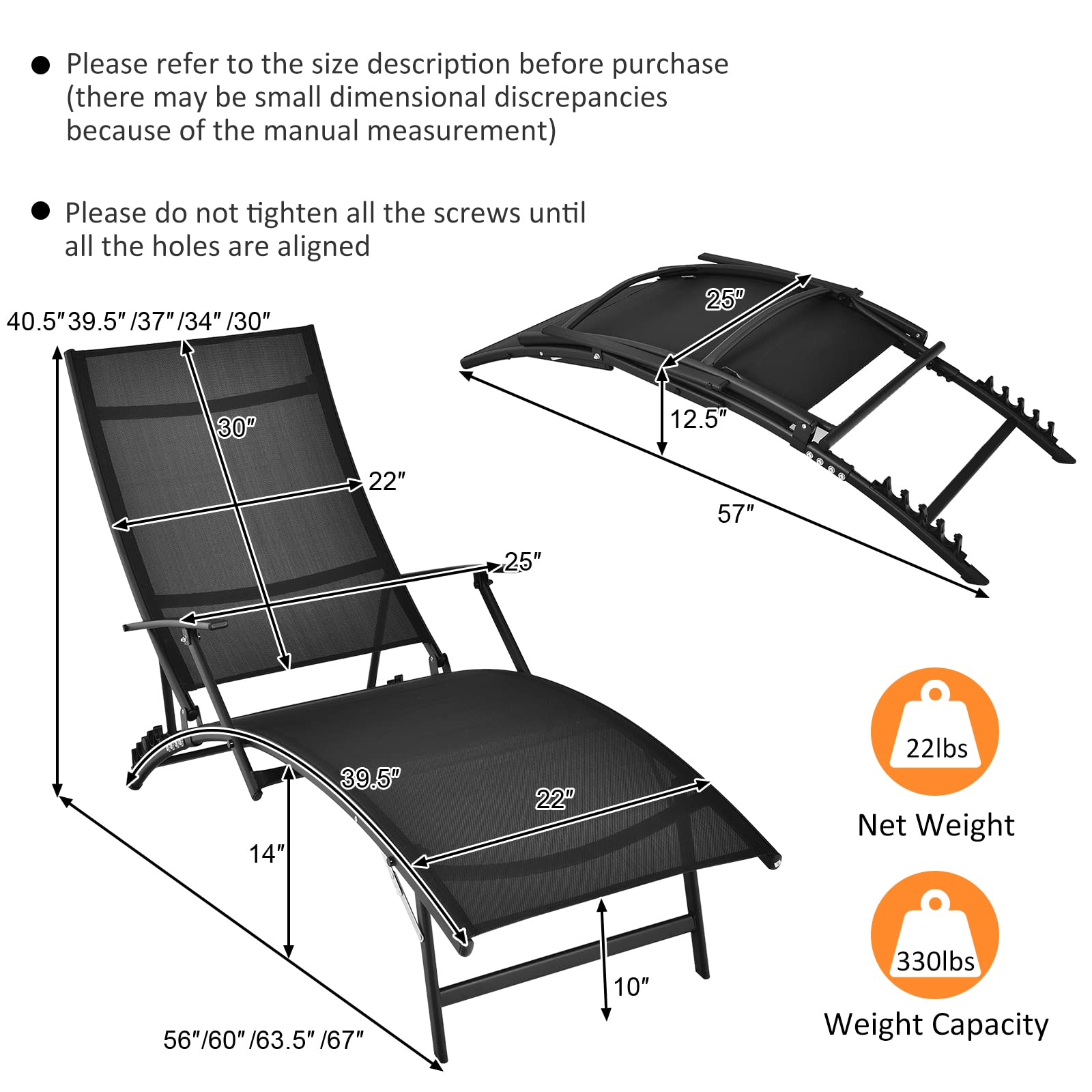 Giantex Set of 2 Patio Chaise Lounge Chairs, with 5-Level Adjustable Backrest, Armrests