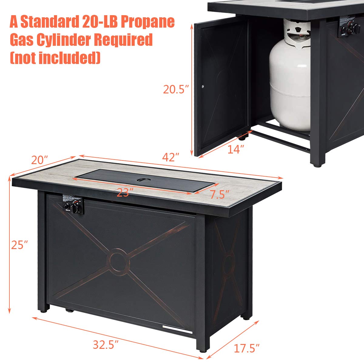 Giantex Gas Fire Pit Table w/ Ceramic Tabletop, 42 Inch 60,000 BTU Rectangular Propane Fire Pit Table