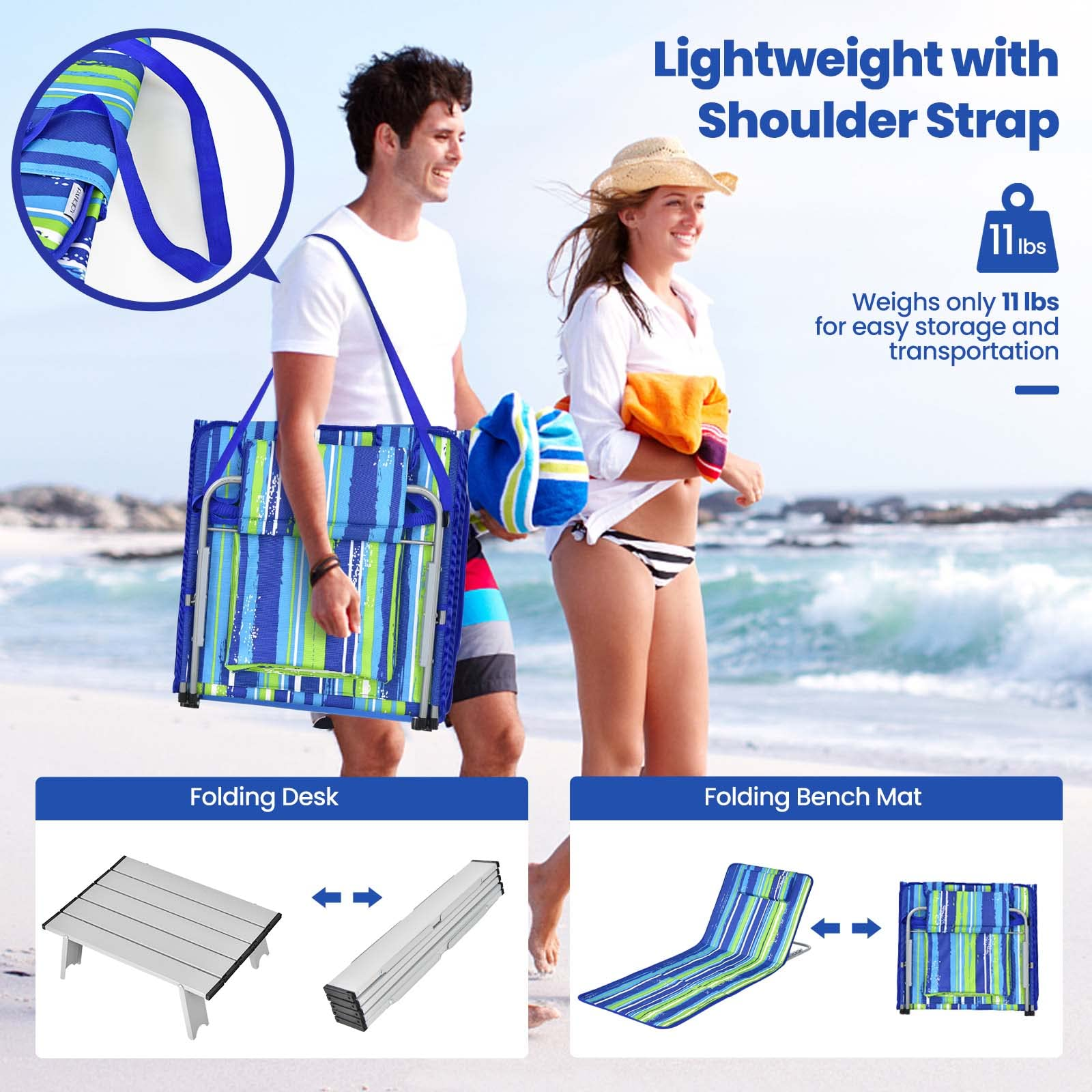 Giantex Beach Chairs for Adults 2 Pack Set with Side Table