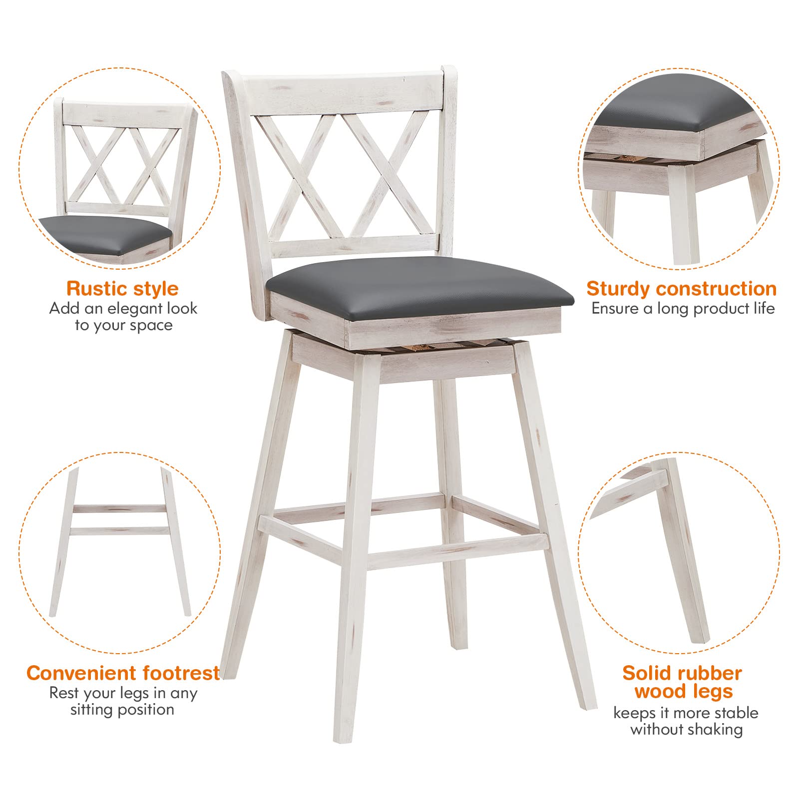 Giantex Bar Stool with Foot Rest Upholstered Cushion & Ergonomic Backrest