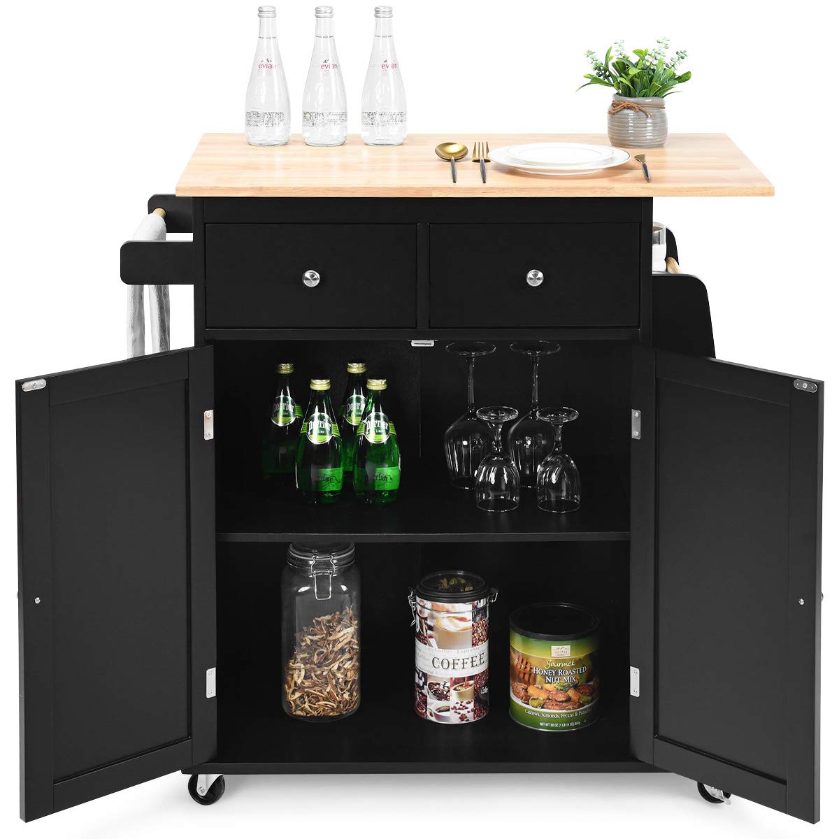 Giantex Kitchen Island Cart, Rolling Wood Trolley with Storage Cabinet