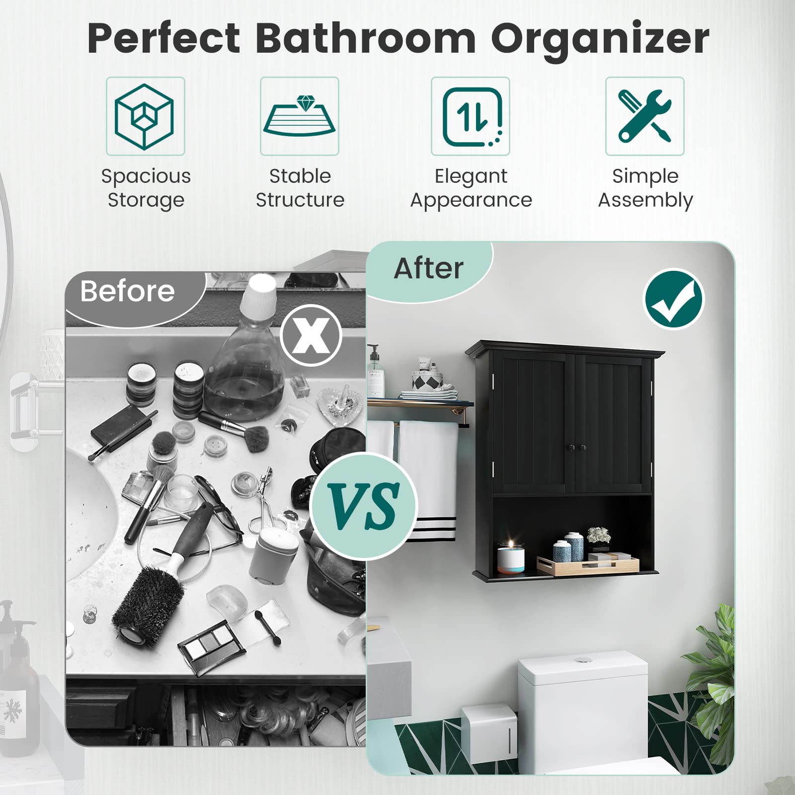 Giantex Bathroom Wall Mounted Cabinet - Storage Cabinet w/Adjustable Shelf