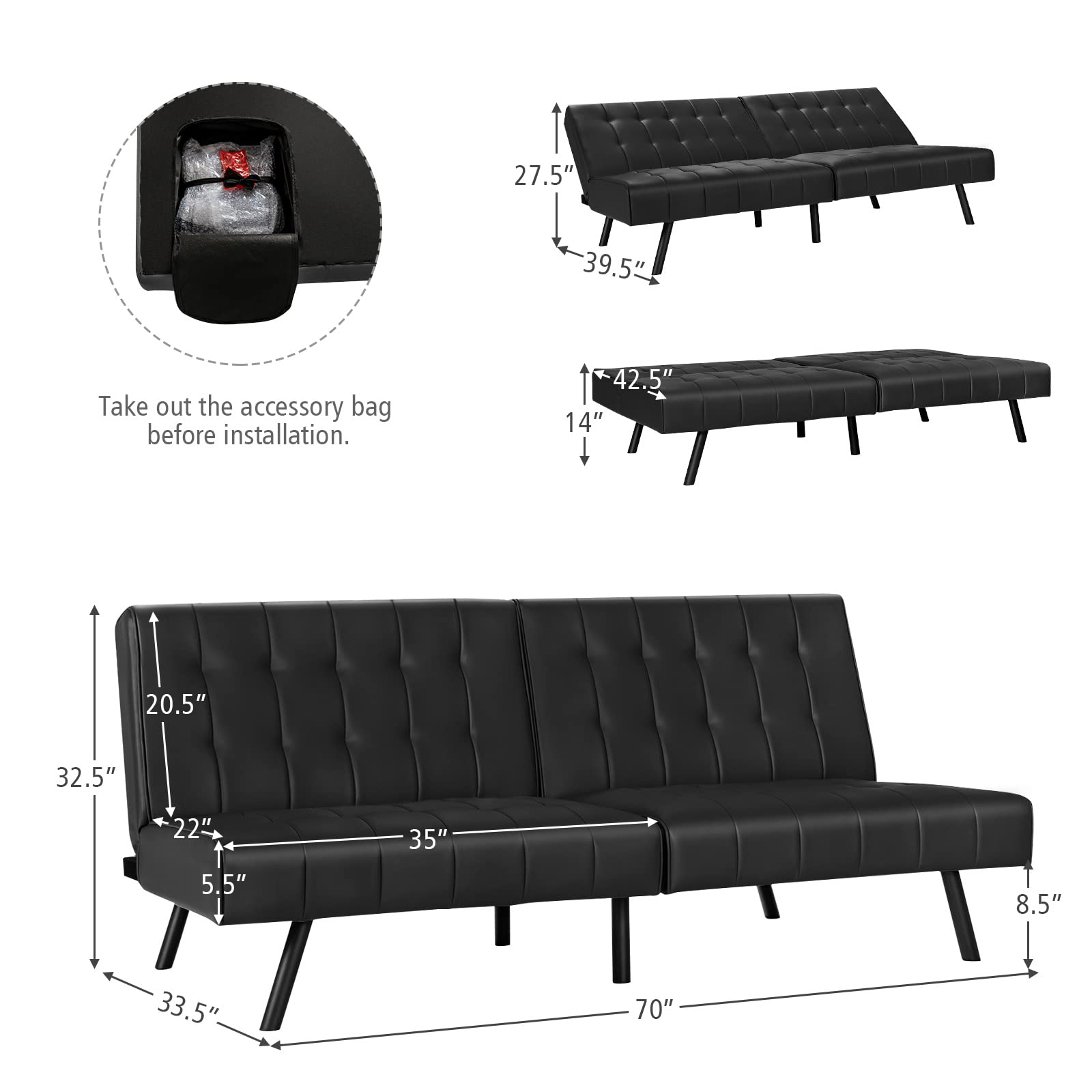 Giantex Convertible Sofa Bed, Futon Sleeper Couch