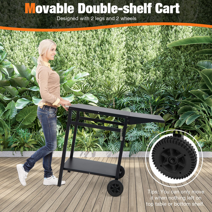 Giantex Outdoor Pizza Oven Stand Grill Cart with Wheels, Foldable Side Table, Gas Tank Hook