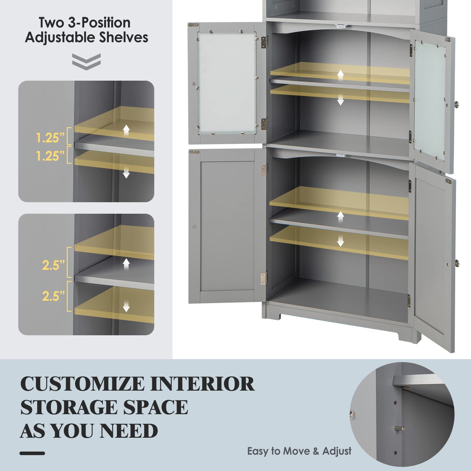 Giantex 64" Tall Bathroom Storage Cabinet, Freestanding Kitchen Pantry Cupboard with 2 Cabinets