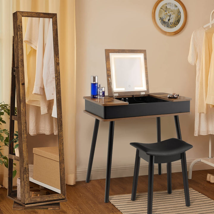 CHARMAID Vanity Desk with 3-Color Lighted Flip Top Mirror