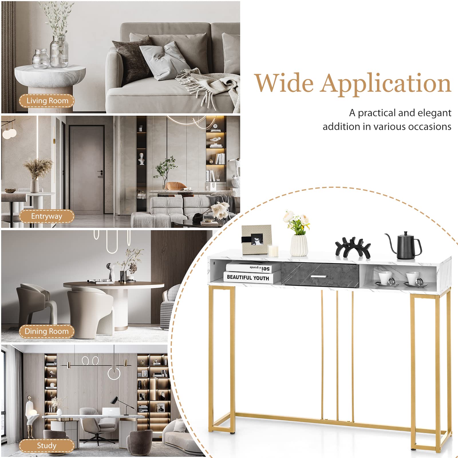 Giantex Console Table with Drawer - Sofa Side Table with Anti-Toppling Device & Adjustable Foot Pads